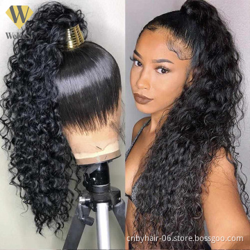 High Ponytail Natural Color Pre Plucked Water Curly 360 Lace Wig Full Lace Wig 40 Inch Translucent Lace Front 360 Lacefront Wig